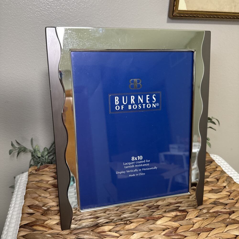 Burnes of Boston Silver Tone Metal 8x10 Picture Frame Wavy Border Desktop Wall